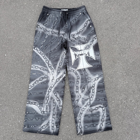 chain art iron cross put on studs pants