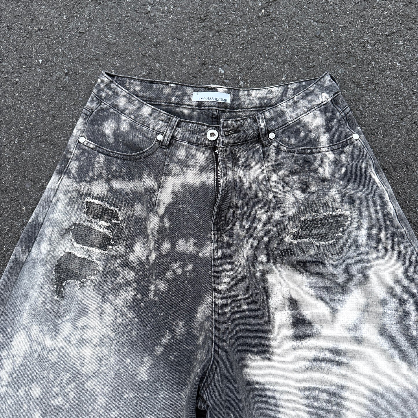 bleach art denim shorts